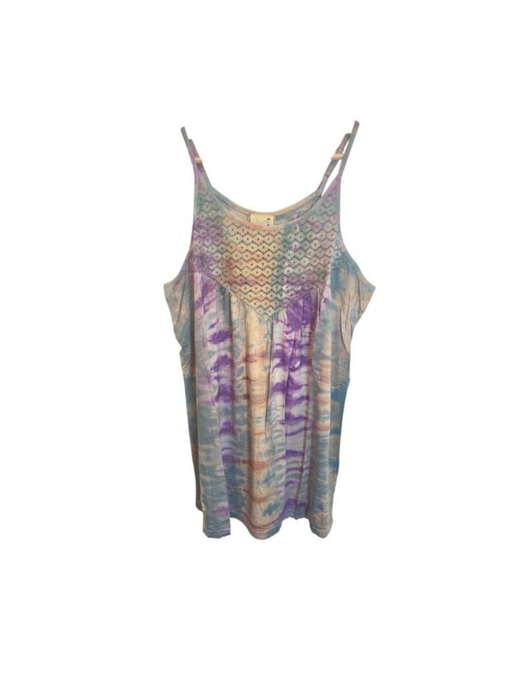 Jaded Gypsy Tie-Dye Yoke Lace Tank Top L/XL Boho Indie Purple Brown - Picture 3 of 10